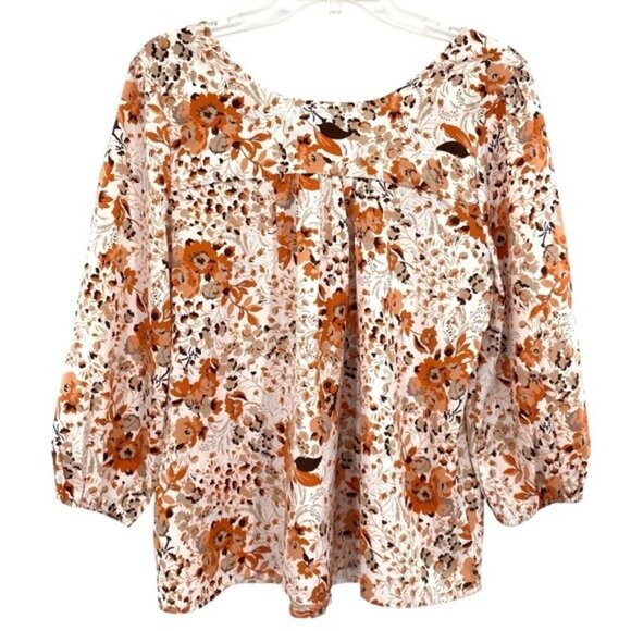 Sunland 17 Floral Peasant Top Lightweight Flowy Rust Orange - Picture 8 of 10